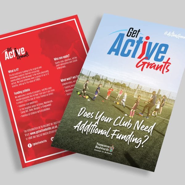 Get Active For Life Grants flyer showing children playing sport