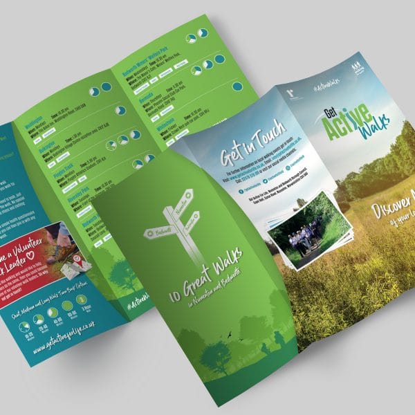 Get Active For life Tri-fold leaflet showing Nuneaton and Bedworth countryside walks