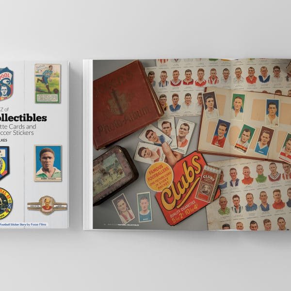 An image of two pages and front cover of Football Collectibles book