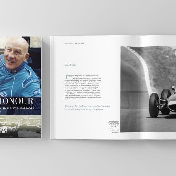 Lap of Honour book cover and spreads showing from an open book