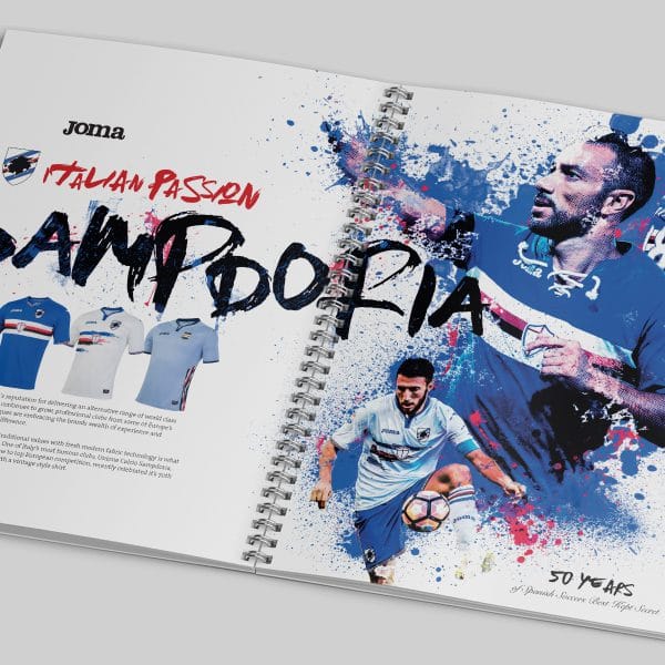 An open Joma brand booklet for Sampdoria