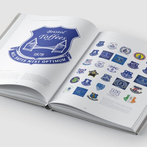 The Beautiful Badge book open on a Everton page