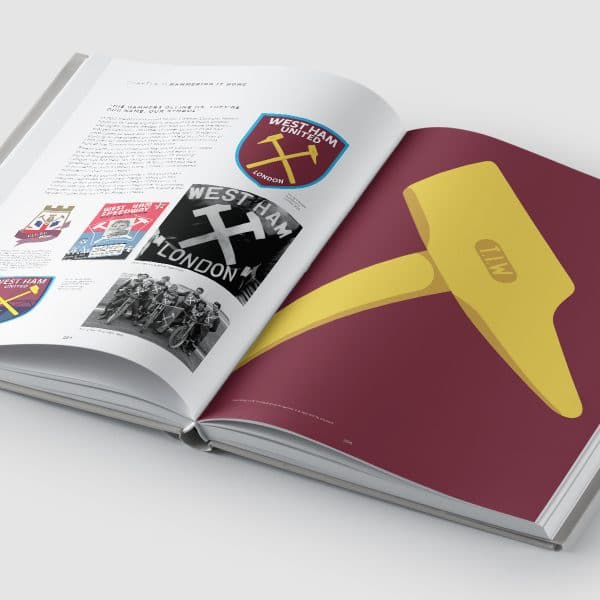 The Beautiful Badge book open on a West Ham page