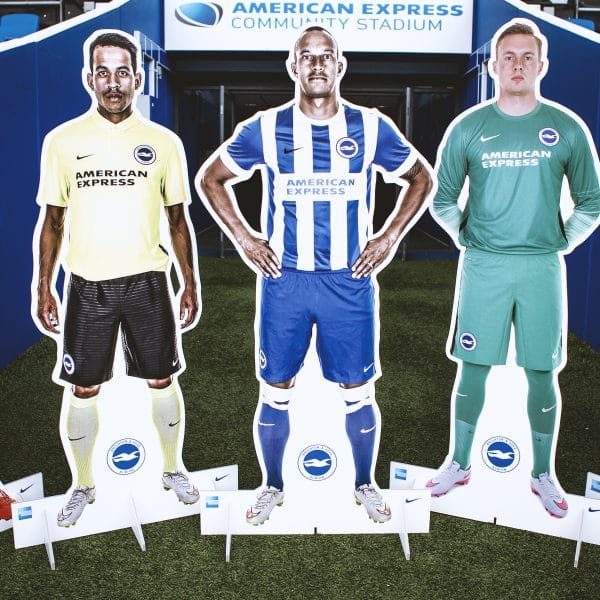 Five life-size cutouts of BHAFC players outside the players tunnel