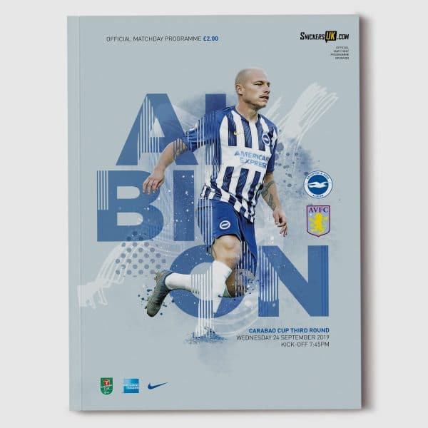 An image of the BHAFC programme front cover for Aston Villa - Carabao Cup