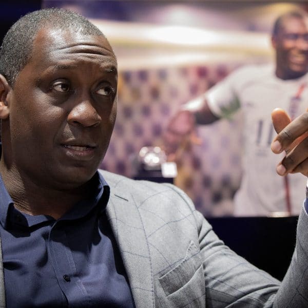 Photograph of Emile Heskey talking about his new book