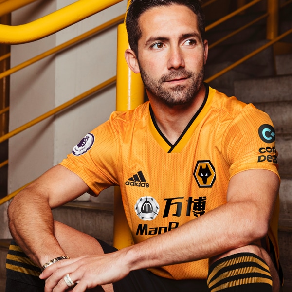 An image of Wolves player, Moutinho in the new 2019/20 home kit